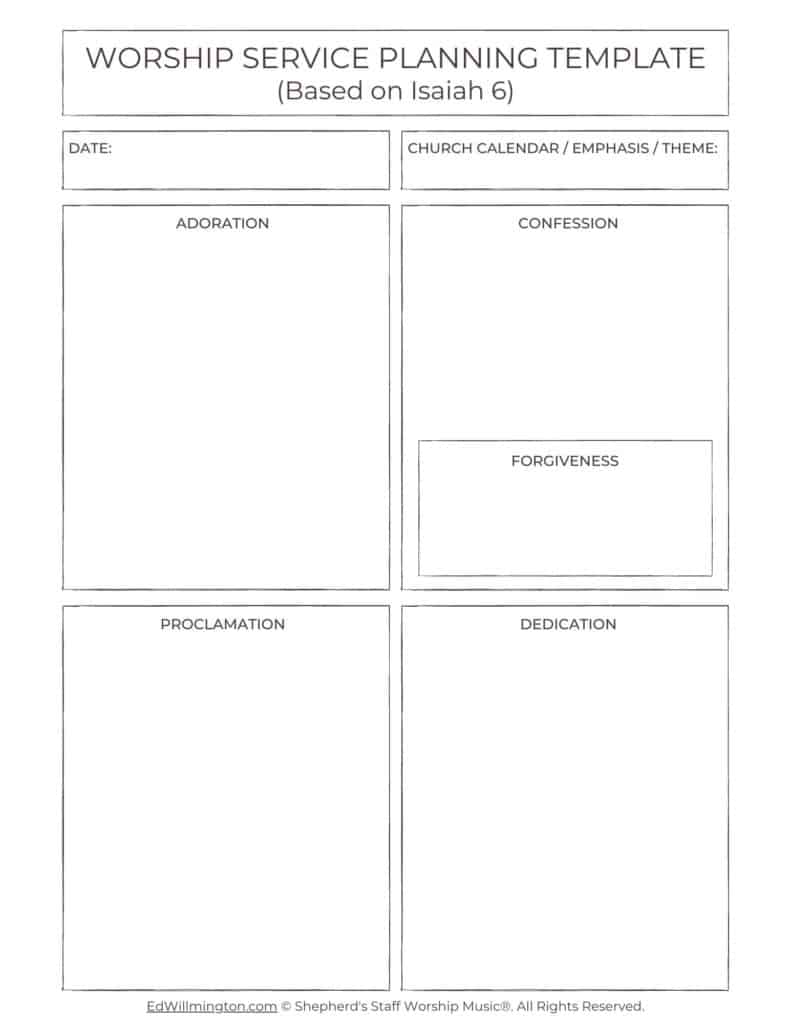 Sample Page - Worship Service Planning Template Based on Isaiah 6